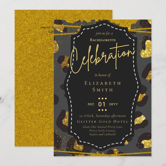 LeahG Pretty Girly Bachelorette Glam Animal Prints Invitation (Front/Back)