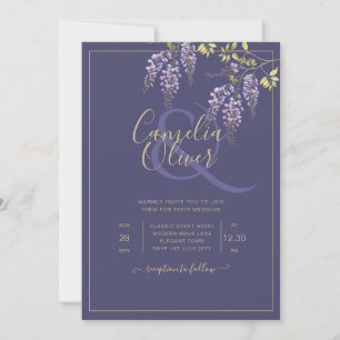 LeahG Purple Gold WISTERIA Floral Wedding INVITE