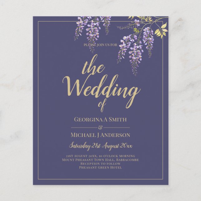 LeahG Purple Gold WISTERIA Floral Wedding INVITE (Front)