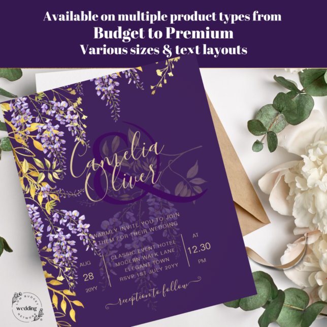 LeahG Purple Gold WISTERIA Floral Wedding INVITE (Creator Uploaded)
