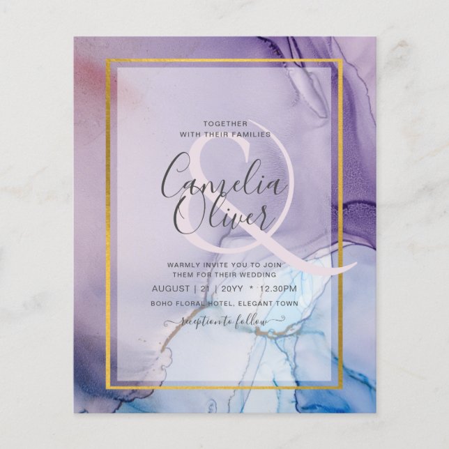 LeahG Purple Navy Blue Gold INK Wedding INVITE Flyer (Front)