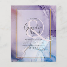 LeahG Purple Navy Blue Gold INK Wedding INVITE