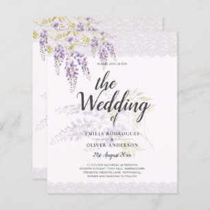 LeahG Purple WISTERIA Lace Floral Wedding INVITE