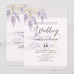 LeahG Purple WISTERIA Lace Floral Wedding INVITE