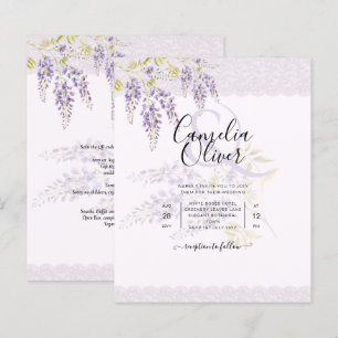 LeahG Purple WISTERIA Lace Floral Wedding INVITE