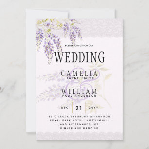 LeahG Purple WISTERIA Lace Floral Wedding INVITE