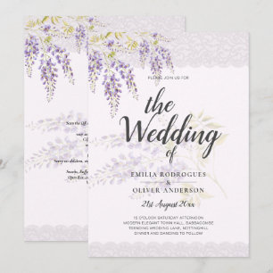 LeahG Purple WISTERIA Lace Floral Wedding INVITE