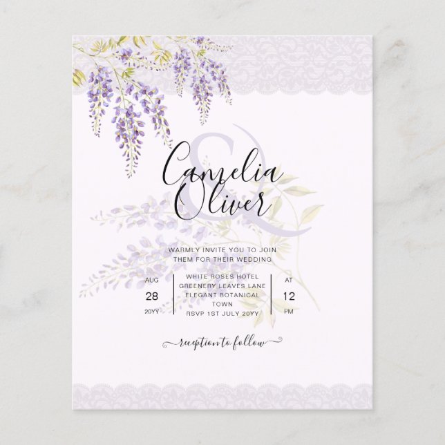 LeahG Purple WISTERIA Lace Floral Wedding INVITE Flyer (Front)