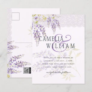 LeahG Purple WISTERIA Lace Floral Wedding INVITE Postcard