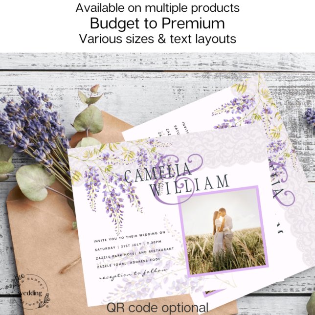 LeahG Purple Wisteria Modern Floral Wedding Invitation (Creator Uploaded)