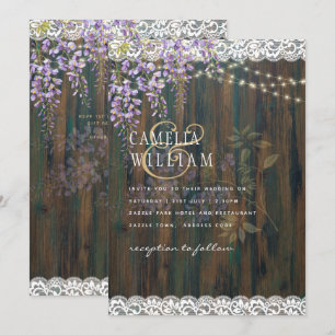 LeahG Purple WISTERIA Rustic Lace Wedding Invitation
