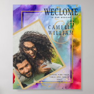 LeahG Rainbow Ink PHOTO Wedding WELCOME SIGN