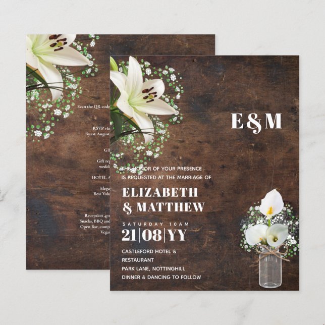 LeahG Rustic Calla Lily Floral Wedding Invite  (Front/Back)