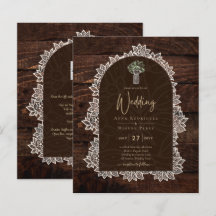 LeahG Rustic Lace Gypsophila Wood Wedding INVITE