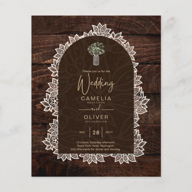 LeahG Rustic Lace Gypsophila Wood Wedding INVITE Flyer (Front)