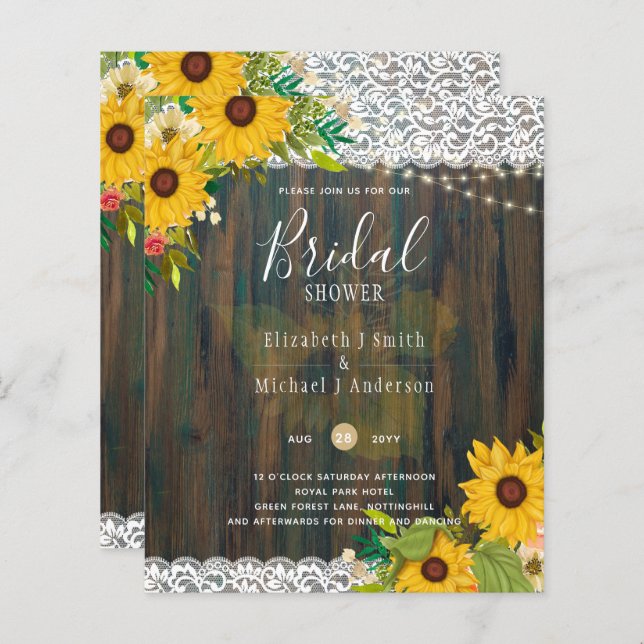 LeahG Rustic Sunflowers Lace Bridal Shower Invite (Front/Back)