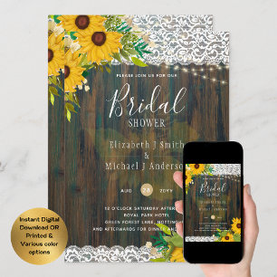 LeahG Rustic Sunflowers Lace Lights Bridal Shower Invitation