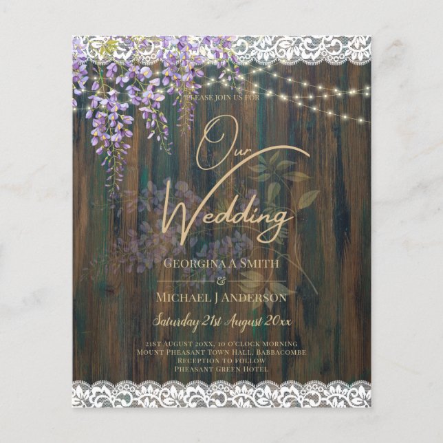 LeahG Rustic WISTERIA Lace Floral Wedding INVITE (Front)