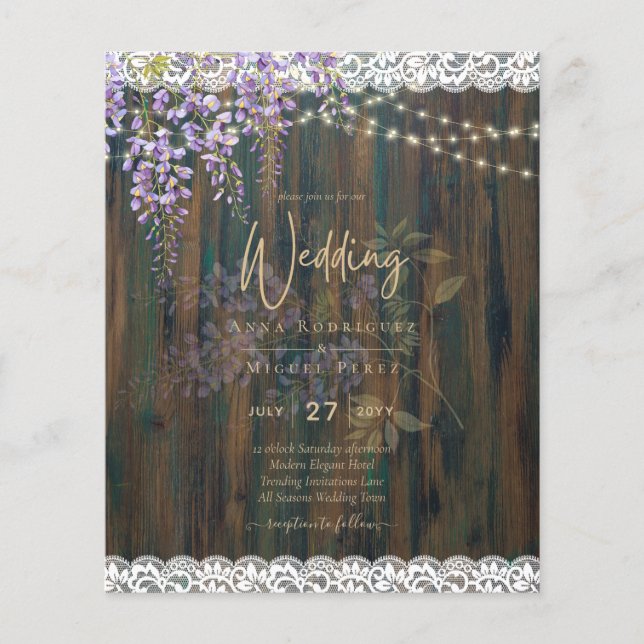 LeahG Rustic WISTERIA Lace Floral Wedding INVITE Flyer (Front)