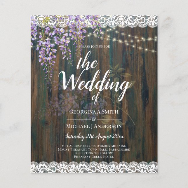 LeahG Rustic WISTERIA Lace Floral Wedding INVITE Flyer (Front)