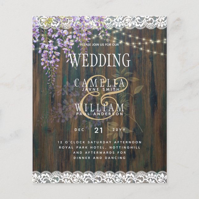 LeahG Rustic WISTERIA Lace Floral Wedding INVITE Flyer (Front)