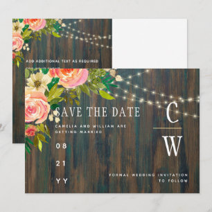 LeahG Rustic Wood Peach Coral Floral Wedding Save The Date