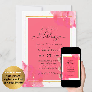 LeahG Salmon PINK GOLD WEDDING Alcohol Ink Invitation