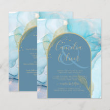 LeahG Sea Glass Gold Ink Aqua Blue Wedding INVITE