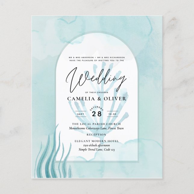 LeahG Sea Glass Ocean Coral Turquoise Blue INVITE Flyer (Front)