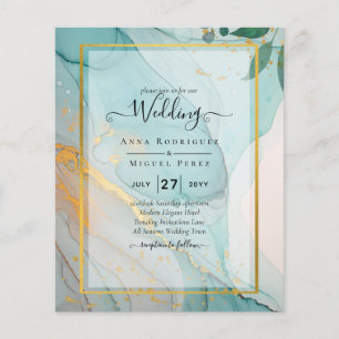 LeahG Sea Glass Teal Gold INK Wedding INVITE Flyer