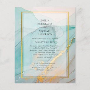 LeahG Sea Glass Teal Gold INK Wedding INVITE Flyer