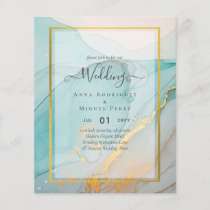 LeahG Sea Glass Teal Gold INK Wedding INVITE Flyer