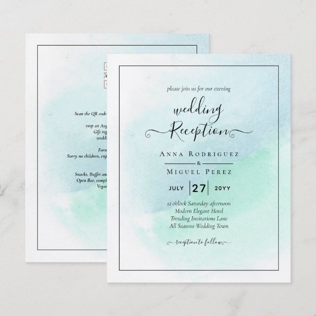 LeahG Sea Glass Turquoise Teal Blue Wedding INVITE (Front/Back)
