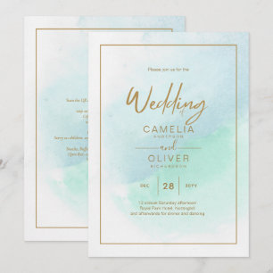 LeahG Sea Glass Turquoise Teal Blue Wedding INVITE