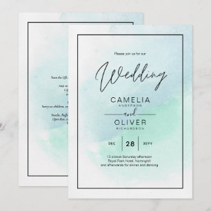 LeahG Sea Glass Turquoise Teal Blue Wedding INVITE
