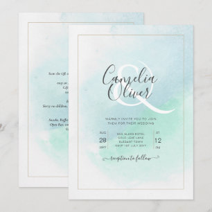 LeahG Sea Glass Turquoise Teal Blue Wedding INVITE
