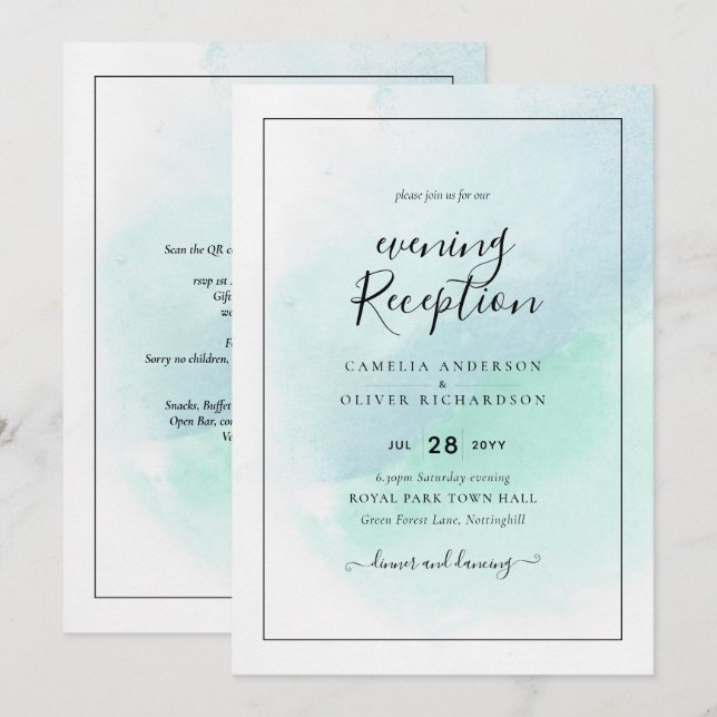 LeahG Sea Glass Turquoise Teal Blue Wedding INVITE (Front/Back)