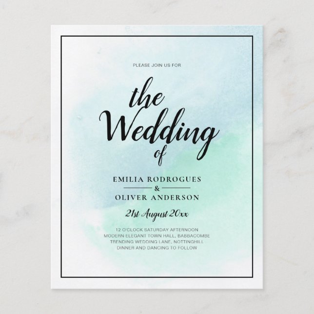 LeahG Sea Glass Turquoise Teal Blue Wedding INVITE Flyer (Front)