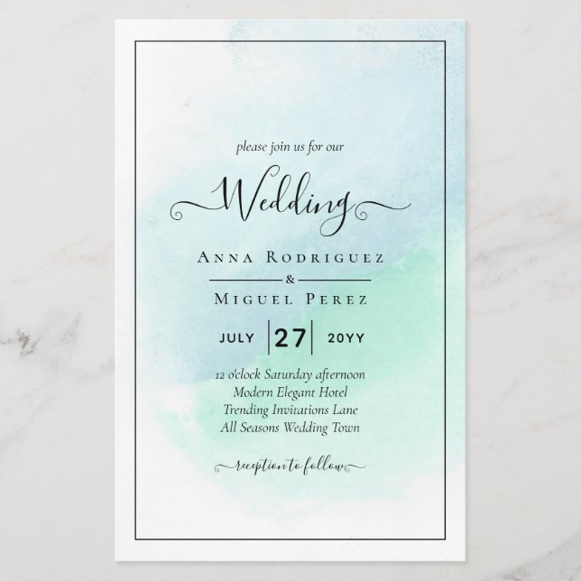 LeahG Sea Glass Turquoise Teal Blue Wedding INVITE Flyer (Front)