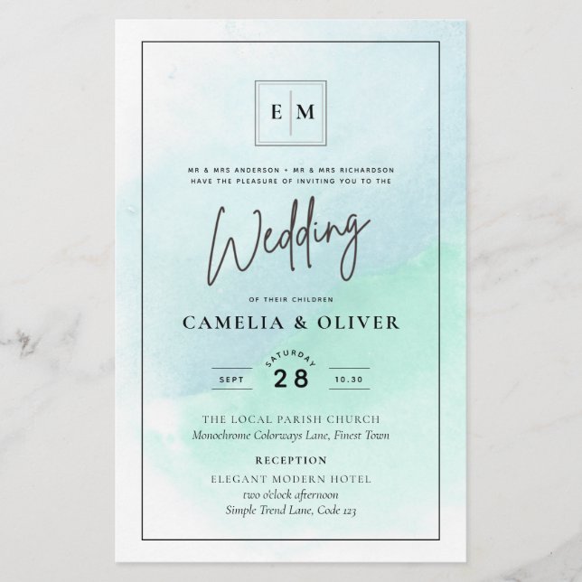 LeahG Sea Glass Turquoise Teal Blue Wedding INVITE Flyer (Front)