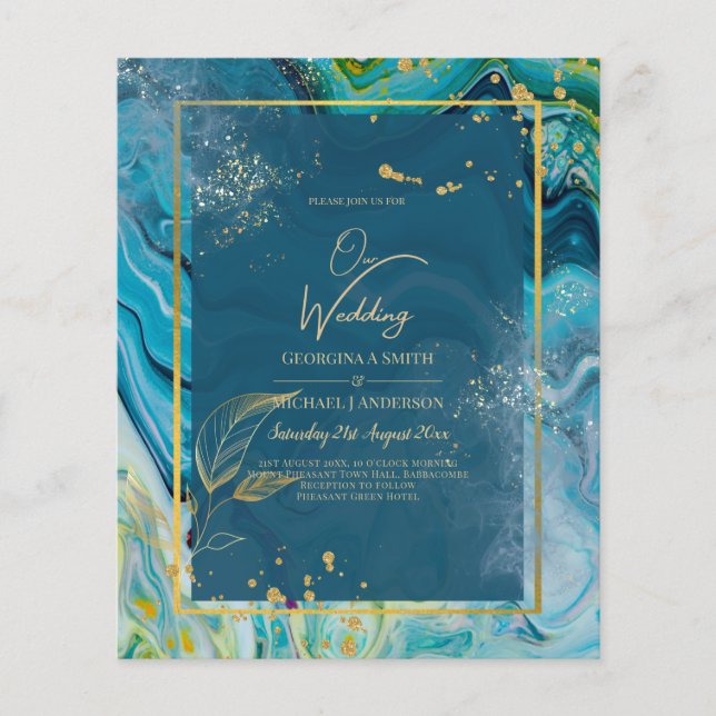 LeahG® Sea Glass Turquoise Teal Gold Wedding Flyer (Front)