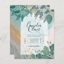 LeahG Seaglass Ink Teal Gold Greenery Wedding Inv