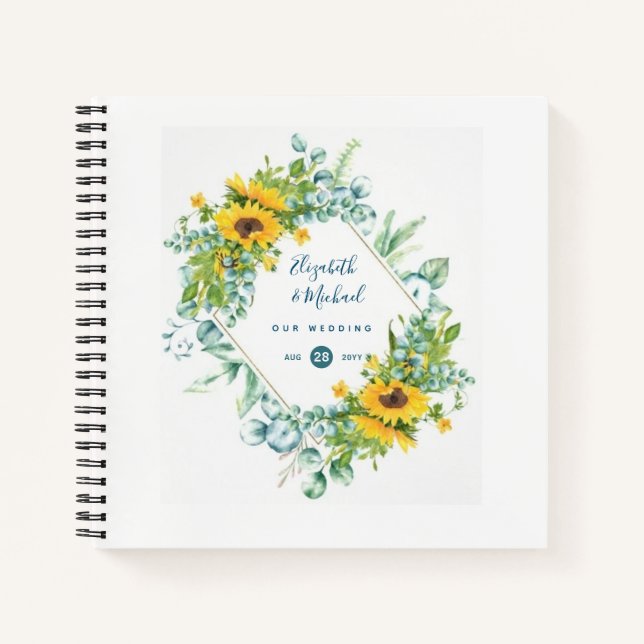 LeahG Sunflowers Eucalyptus Wedding Guestbook Notebook (Front)