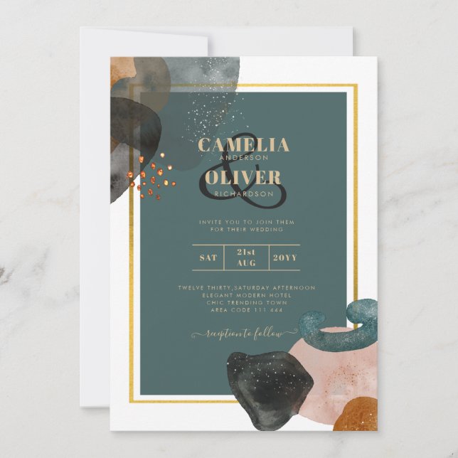Leahg TEAL EARTH TONES WEDDING INVITE QR Code (Front)