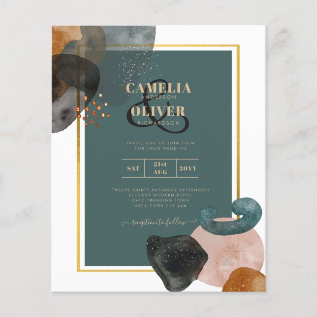 Leahg TEAL EARTH TONES WEDDING INVITE QR Code Flyer (Front)