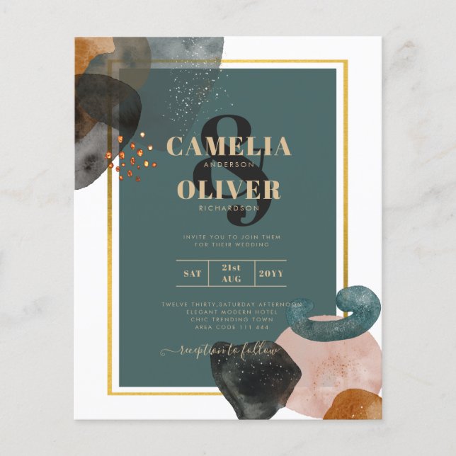 Leahg TEAL EARTH TONES WEDDING INVITE QR Code Flyer (Front)