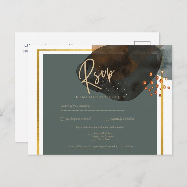 Leahg TEAL EARTH TONES WEDDING INVITE QR Code Postcard (Front/Back)