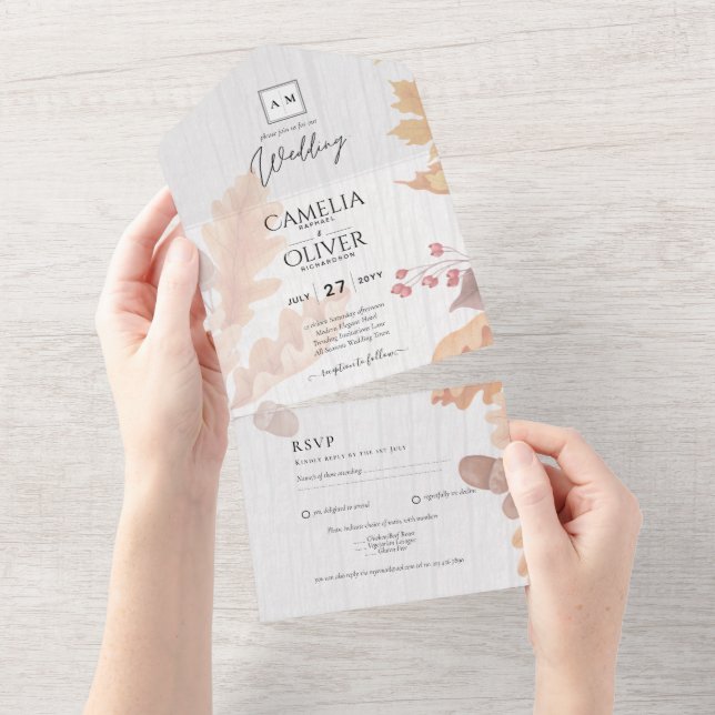 LeahG Terracotta Fall Leaves Wedding Invite (Tearaway)