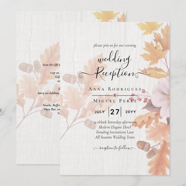 LeahG Terracotta Fall Leaves Wedding Invite (Front/Back)