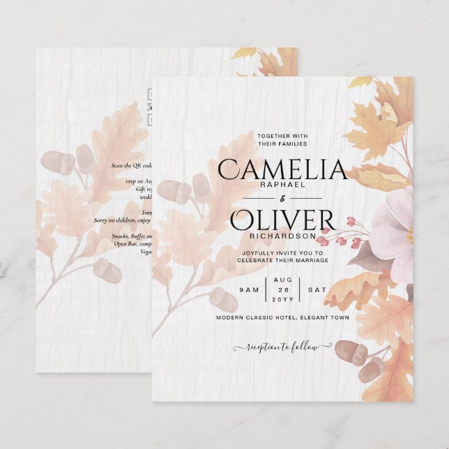 LeahG Terracotta Fall Leaves Wedding Invite (Front/Back)